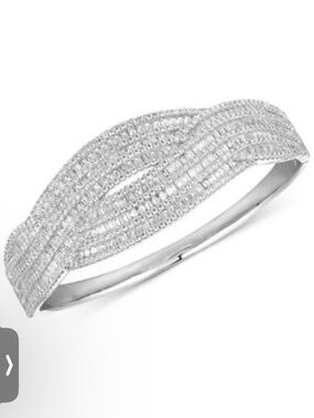 Sterling Silver Pave Wave Bangle Bracelet - White